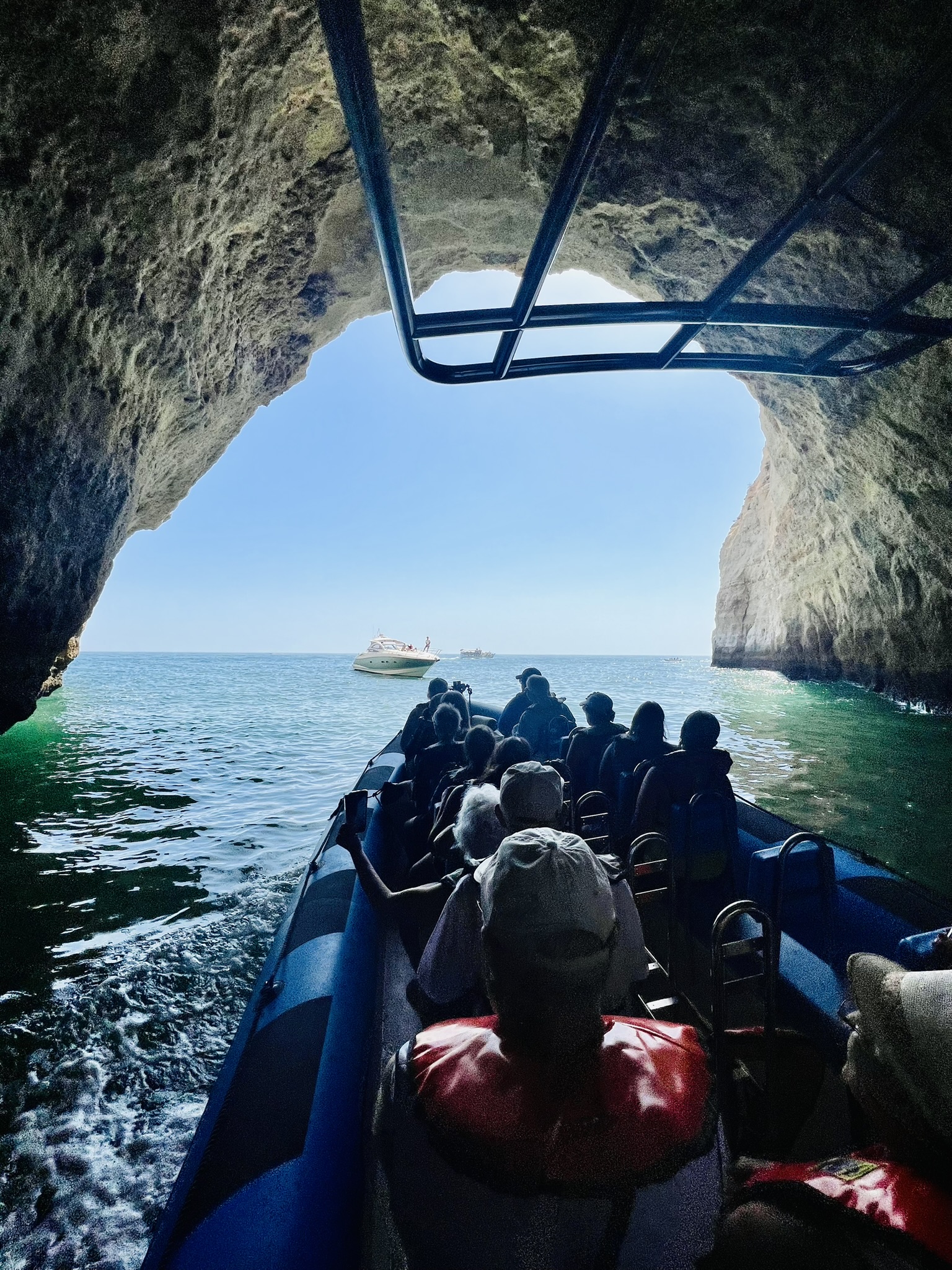 Speed boat inside Benagil Algarve Caves